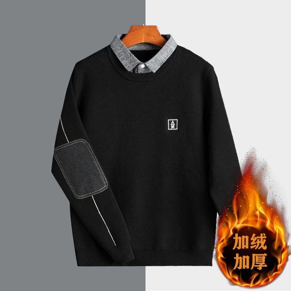 men's sweaters 2021 autumn and winter fake two-piece sweater shirt collar plus velvet fashion casual bottoming clothing, White;black
men's sweaters 2021 autumn and winter fake two-piece sweater shirt collar plus velvet fashion casual bottoming clothing, White;black
