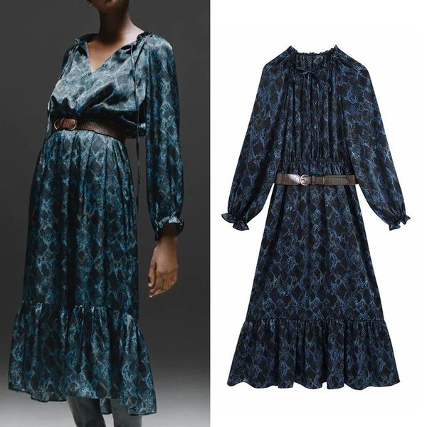 women blue printing midi dress vintage bow long sleeve ruched ruffle woman with belt elastic ladies elegant casual dresses, Black;gray
women blue printing midi dress vintage bow long sleeve ruched ruffle woman with belt elastic ladies elegant casual dresses, Black;gray