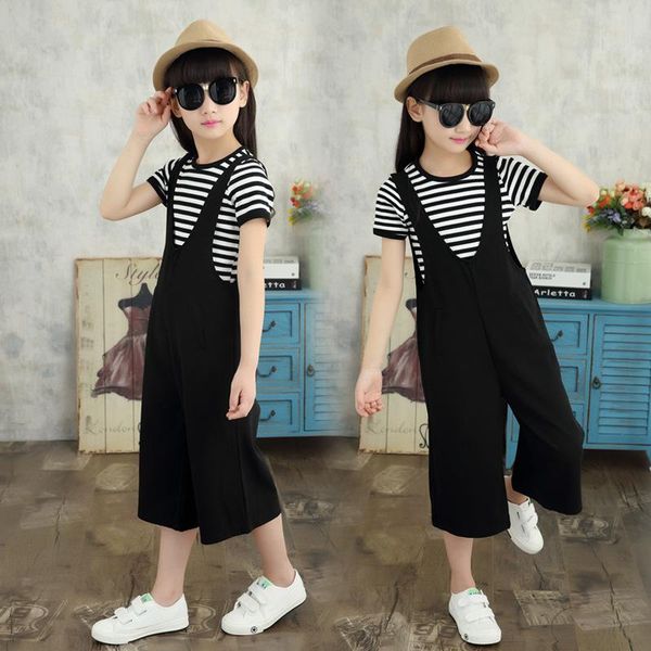 children's summer clothes teenagers girls striped t shirt wide leg strap pants outfits suit kids set 10 12 14 year clothing sets, White
children's summer clothes teenagers girls striped t shirt wide leg strap pants outfits suit kids set 10 12 14 year clothing sets, White