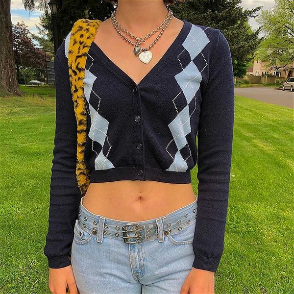 women's knits & tees women sweaters 2021 autumn winter argyle print long sleeve v neck cardigan sweater casual loose knitted crop fema, White
women's knits & tees women sweaters 2021 autumn winter argyle print long sleeve v neck cardigan sweater casual loose knitted crop fema, White