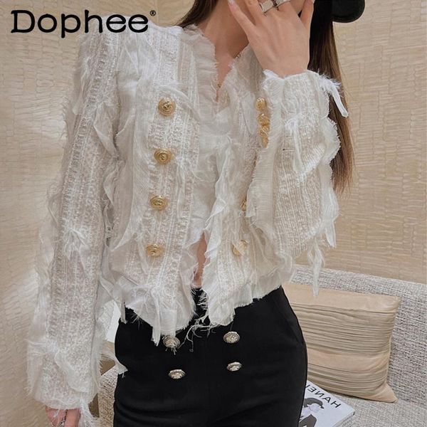 women's jackets elegant socialite tassel feather jacket coat 2021 spring autumn double gold button white crop women clothing trendy, Black;brown
women's jackets elegant socialite tassel feather jacket coat 2021 spring autumn double gold button white crop women clothing trendy, Black;brown