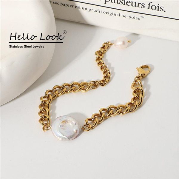 link, chain hellolook baroque freshwater pearl bracelet for women miami cuban chunky stainless steel jewelry, Black
link, chain hellolook baroque freshwater pearl bracelet for women miami cuban chunky stainless steel jewelry, Black