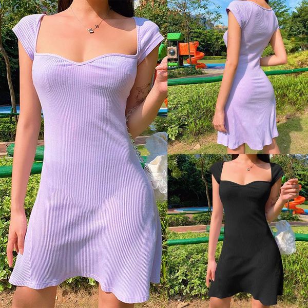 casual dresses women's fashion square neck short sleeve buttocks slim solid color dress, Black;gray
casual dresses women's fashion square neck short sleeve buttocks slim solid color dress, Black;gray