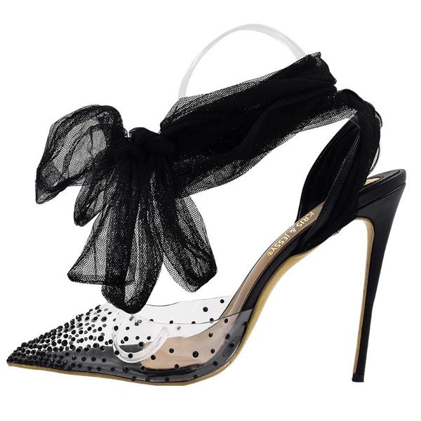 transparent pvc with crystal toe lace ankle straps women high heels super sandals, Black
transparent pvc with crystal toe lace ankle straps women high heels super sandals, Black