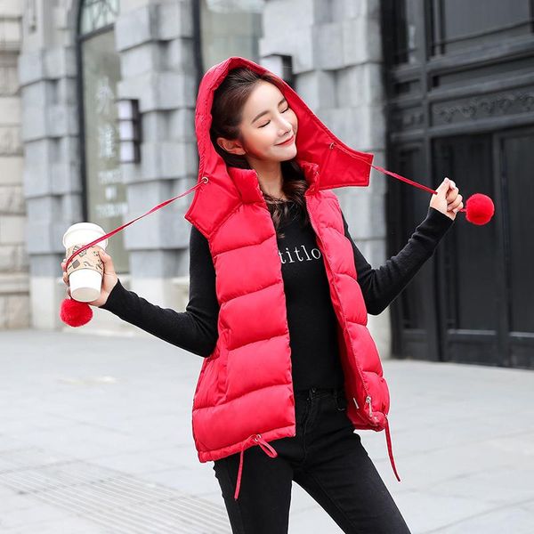 women's vests red gray pink black vest down cotton padded women female coat long slim sleeveless jacket with hooded fur ball, Black;white
women's vests red gray pink black vest down cotton padded women female coat long slim sleeveless jacket with hooded fur ball, Black;white