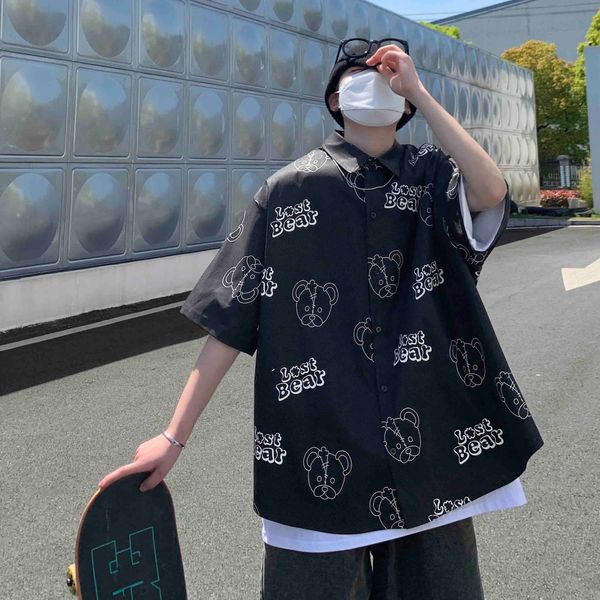 2021 summer mens new cartoon printed shirt loose ins tide brand casual short sleeve, White;black
2021 summer mens new cartoon printed shirt loose ins tide brand casual short sleeve, White;black
