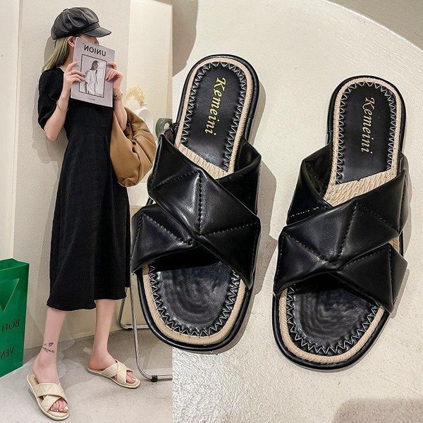 summer female slippers sandals home shoes casual outdoor beach trendy for women 2021flat, Black