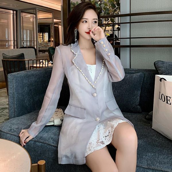 women's jackets european autumn gray thin long-sleeved pearl organza mesh mid-length sun protection women coats fashion streetwear 2021, Black;brown
women's jackets european autumn gray thin long-sleeved pearl organza mesh mid-length sun protection women coats fashion streetwear 2021, Black;brown