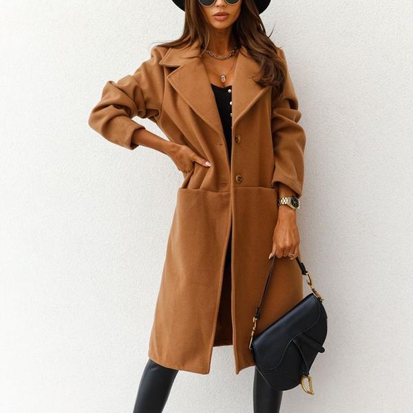 women's wool & blends women elegant solid blend long overcoat winter fashion turn-down collar coat autumn lady sleeve button outerwear, Black
women's wool & blends women elegant solid blend long overcoat winter fashion turn-down collar coat autumn lady sleeve button outerwear, Black