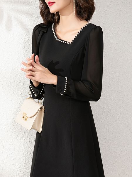 french hepburn style dress irregular neckline beaded mesh long sleeve short early autumn high-end temperament black dress, Black;gray
french hepburn style dress irregular neckline beaded mesh long sleeve short early autumn high-end temperament black dress, Black;gray
