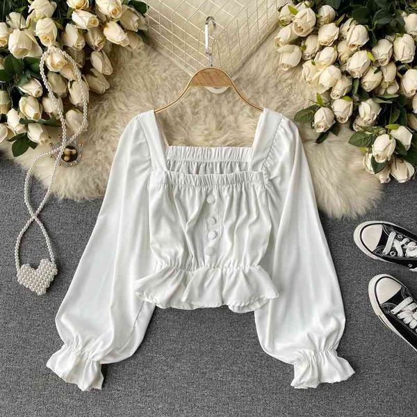women's knits & tees korean square collar slim short lotus leaf swing shirt and blouse for womens puff sleeve women's spring s, White
women's knits & tees korean square collar slim short lotus leaf swing shirt and blouse for womens puff sleeve women's spring s, White