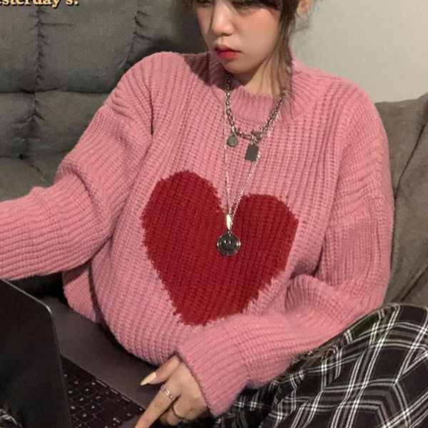 women's sweaters japanese pink love pullover female fall/winter 2021 korean version of harajuku loose long-sleeved sweater mujer women, White;black
women's sweaters japanese pink love pullover female fall/winter 2021 korean version of harajuku loose long-sleeved sweater mujer women, White;black