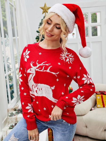 women's sweaters 2021 autumn winter christmas snow deer pullover loose sweater women, White;black
women's sweaters 2021 autumn winter christmas snow deer pullover loose sweater women, White;black