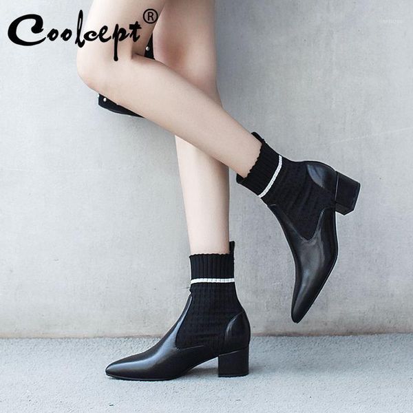 boots coolcept women ankle genuine leather patchwork stretch shoes winter pointed toe high heel size 34-391, Black
boots coolcept women ankle genuine leather patchwork stretch shoes winter pointed toe high heel size 34-391, Black