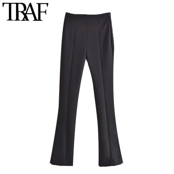 women chic fashion with side vents flare pants vintage high waist zipper female trousers mujer 210507, Black;white
women chic fashion with side vents flare pants vintage high waist zipper female trousers mujer 210507, Black;white