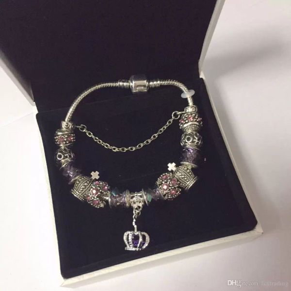 16 17 18 19 20 21cm charm bracelet 925 silver plated royal crown accessories purple crystal bead different color diy wedding jewelry with bo, Golden;silver
16 17 18 19 20 21cm charm bracelet 925 silver plated royal crown accessories purple crystal bead different color diy wedding jewelry with bo, Golden;silver