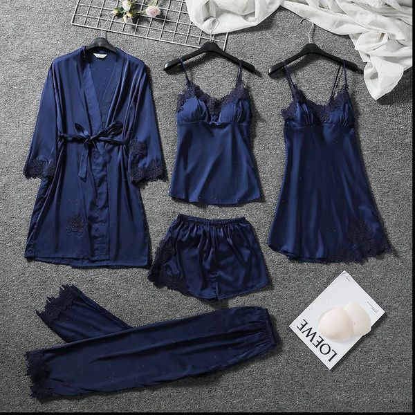 5 pieces embroidery pajamas womens sleepwears set summer silk pijama night suits pjs women sleepwear satin pyjama, Black;red
5 pieces embroidery pajamas womens sleepwears set summer silk pijama night suits pjs women sleepwear satin pyjama, Black;red