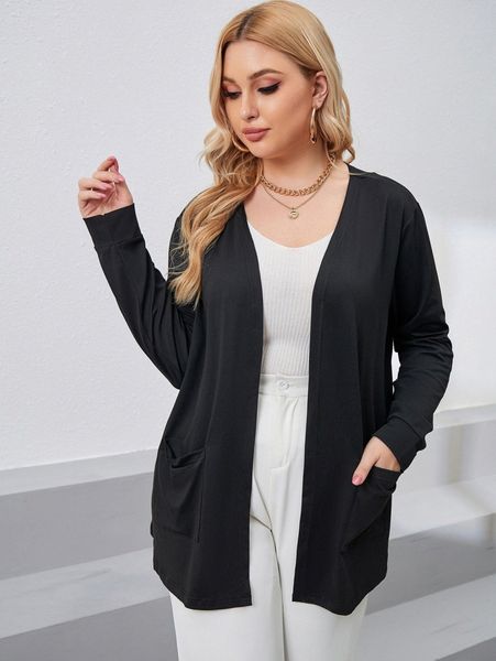 plus open front double pocket coat d0nz#, Black
plus open front double pocket coat d0nz#, Black