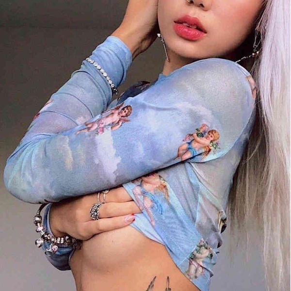 women's blouses & shirts women mesh sheer crop blouse goddess of love print female long sleeve see through fishnet blouse p6fm, White
women's blouses & shirts women mesh sheer crop blouse goddess of love print female long sleeve see through fishnet blouse p6fm, White