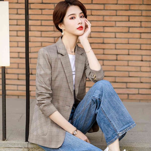 suit suit spring fashion summer blazer red ladies green plaid casual female office coat with real pockets, White;black