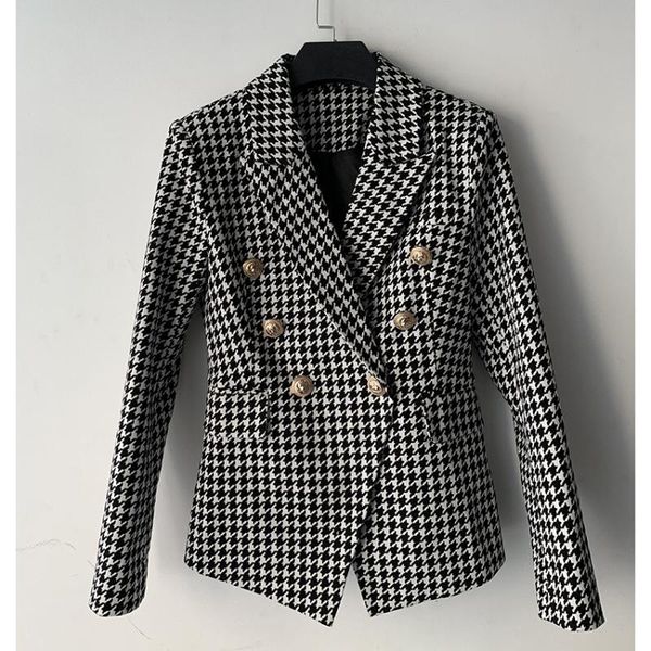 women's suits & blazers 2021 est houndstooth blazer women double breasted lion metal buttons slim jackets formal, White;black
women's suits & blazers 2021 est houndstooth blazer women double breasted lion metal buttons slim jackets formal, White;black