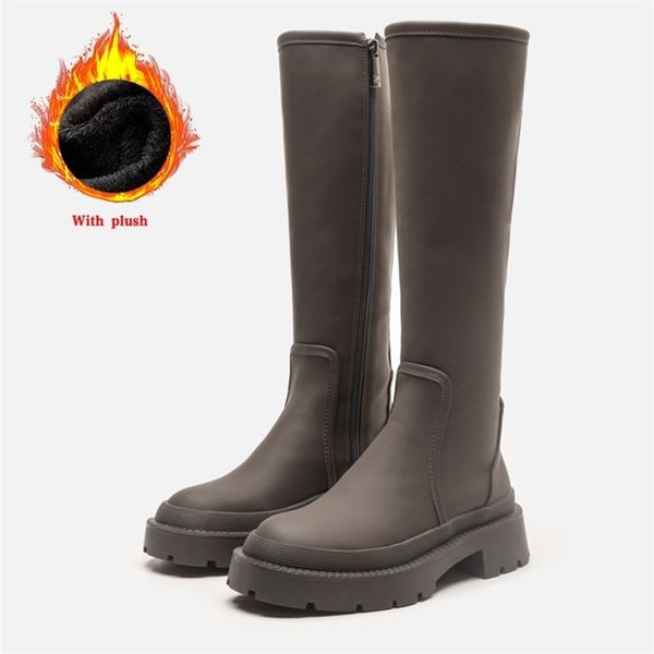 za women's long boots autumn winter knee-high fur leather chunky heels platform fashion ladies shoes ankle 211217, Black 
za women's long boots autumn winter knee-high fur leather chunky heels platform fashion ladies shoes ankle 211217, Black