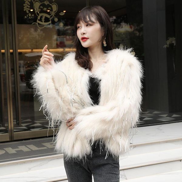 women's fur & faux of fund 2021 han edition raccoon knitting coat female mao qiu dong season tassel spoke warm clothes, Black 
women's fur & faux of fund 2021 han edition raccoon knitting coat female mao qiu dong season tassel spoke warm clothes, Black