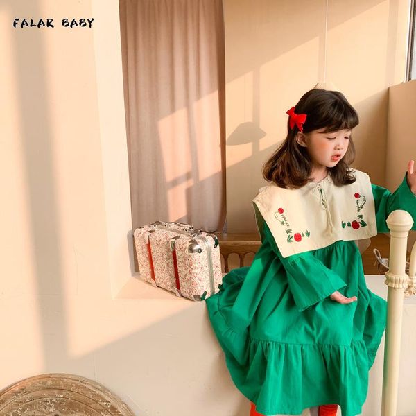 girl's dresses embroidery flower for children girls 2021 spring korean infant cute dress baby children's large lapel, Red;yellow
girl's dresses embroidery flower for children girls 2021 spring korean infant cute dress baby children's large lapel, Red;yellow