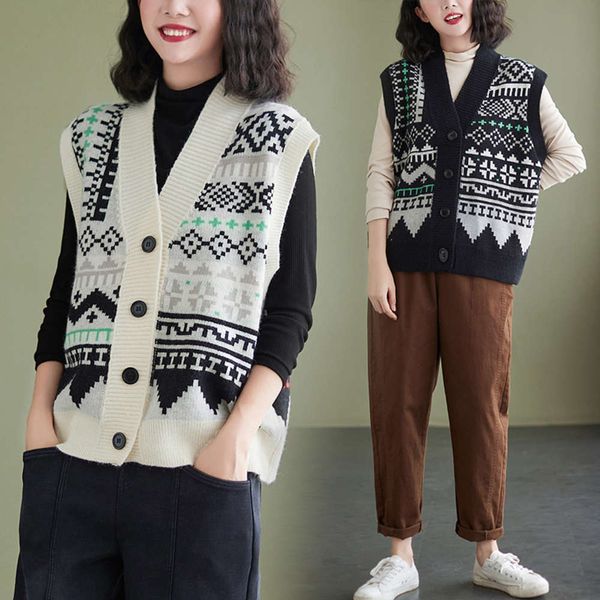 autumn winter knitted vest female college loose v-neck cardigan sleeveless sweater coat, White
autumn winter knitted vest female college loose v-neck cardigan sleeveless sweater coat, White