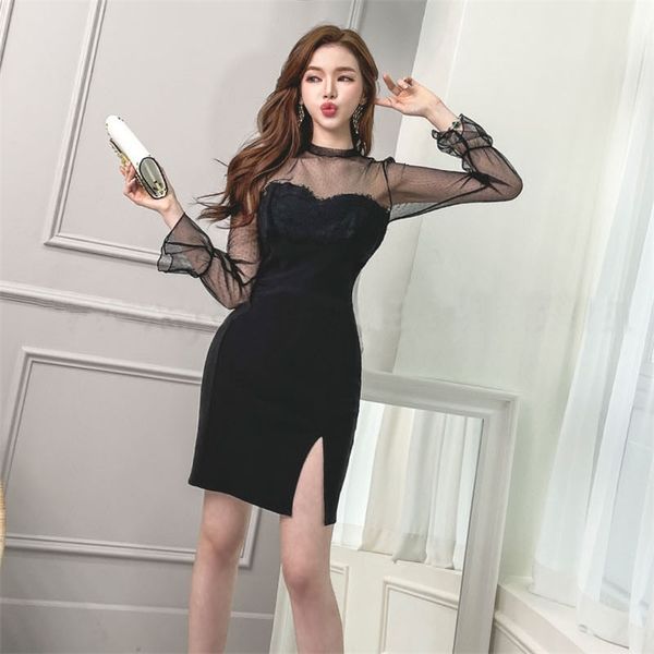 spring and summer korean fashion style elegant thin lace stitching slit horn sleeve office party for women dress 210602, Black;gray
spring and summer korean fashion style elegant thin lace stitching slit horn sleeve office party for women dress 210602, Black;gray