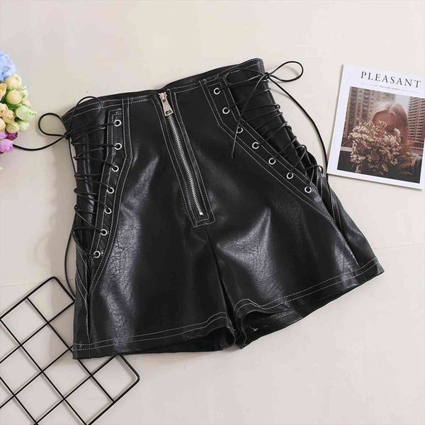 lace up leather american womens shorts fashion black and white simple design casual high waist female, White;black
lace up leather american womens shorts fashion black and white simple design casual high waist female, White;black