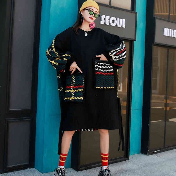 hoodies temperament size woolen stitching plaid pullover sweater women winter loose plus velvet thick mid-length coat, Black
hoodies temperament size woolen stitching plaid pullover sweater women winter loose plus velvet thick mid-length coat, Black