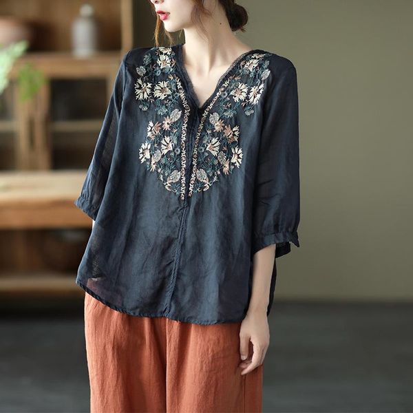 women's blouses & shirts women ramie summer loose 21 vintage embroidery floral half sleeve v-neck collar female fashion, White
women's blouses & shirts women ramie summer loose 21 vintage embroidery floral half sleeve v-neck collar female fashion, White