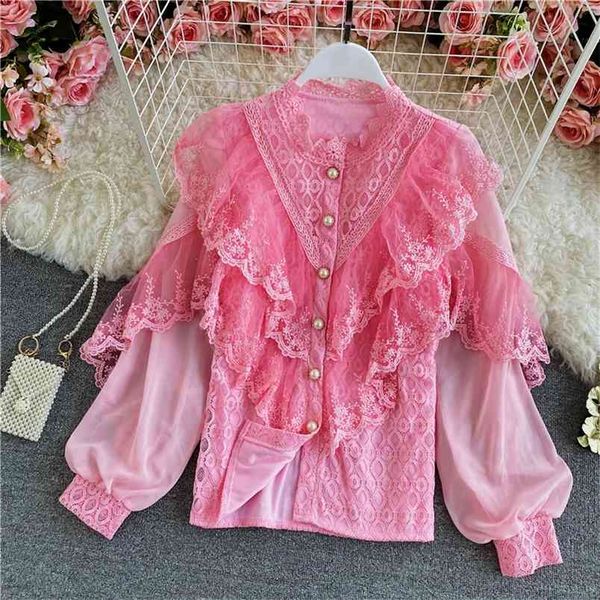 spring autumn style stand-up collar lace stitching ruffled shirt female chiffon lantern sleeve bottoming c158 210506, White
spring autumn style stand-up collar lace stitching ruffled shirt female chiffon lantern sleeve bottoming c158 210506, White