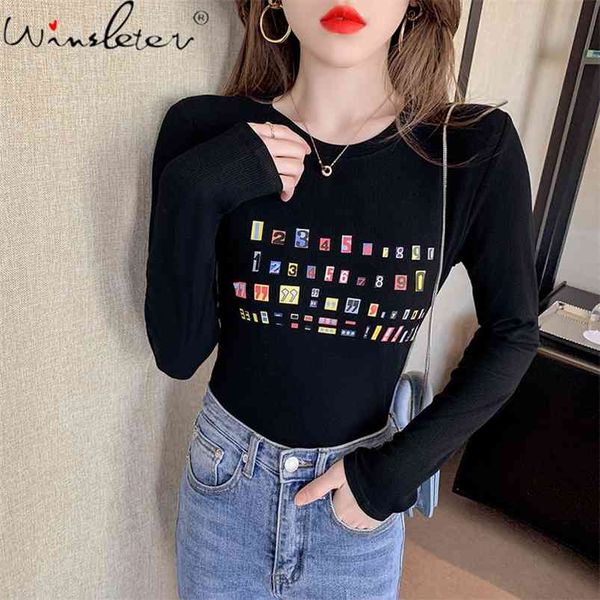 spring fall korean style t-shirt girl fashion print women long sleeve bottoming shirt slim cotton tees t11002a 210421, White
spring fall korean style t-shirt girl fashion print women long sleeve bottoming shirt slim cotton tees t11002a 210421, White