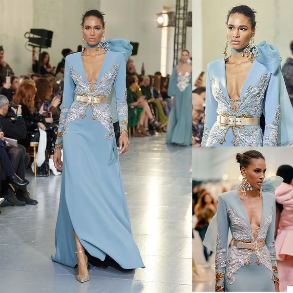 sky blue a line evening dresses with belt v neck long sleves appliqued beaded formal prom party gowns side split robe de mariée, Black;red
sky blue a line evening dresses with belt v neck long sleves appliqued beaded formal prom party gowns side split robe de mariée, Black;red