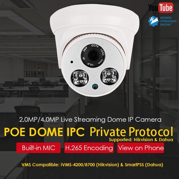 4.0mp 2.0mp hd poe ir dome live streaming ip camera push video stream to youtube/wowza by rtmp aac audio h.265/h.264 onvif 2.6 cameras
4.0mp 2.0mp hd poe ir dome live streaming ip camera push video stream to youtube/wowza by rtmp aac audio h.265/h.264 onvif 2.6 cameras