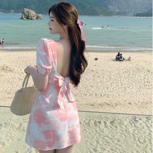 temperament pink v neck backless bow dress women mini tie dye slim waist puff short sleeve vestido feminino sweet print 210610, Black;gray
temperament pink v neck backless bow dress women mini tie dye slim waist puff short sleeve vestido feminino sweet print 210610, Black;gray