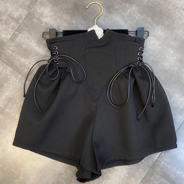 women's shorts prepomp 2021 fall arrival drawstring bandage high waist black slim wide leg women gc788, White;black
women's shorts prepomp 2021 fall arrival drawstring bandage high waist black slim wide leg women gc788, White;black