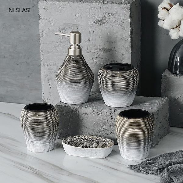 bath accessory set five piece retro ceramic home bathroom accessories emulsion bottle wash gargle cup toothbrush suit soap dish ornaments