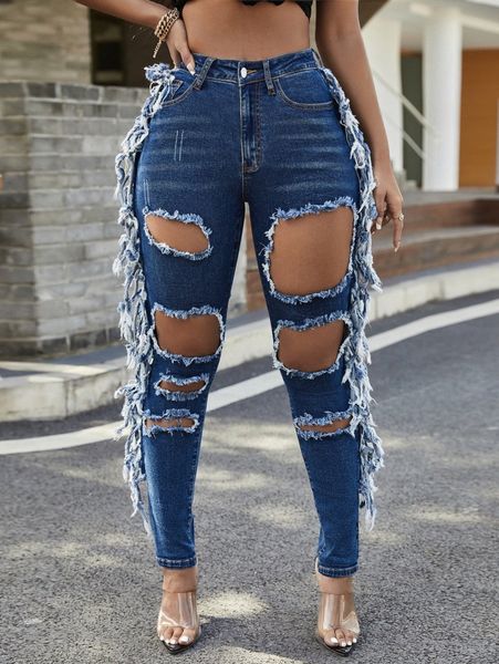 sxy high waist ripped fringe trim jeans d6hk#, Blue
sxy high waist ripped fringe trim jeans d6hk#, Blue