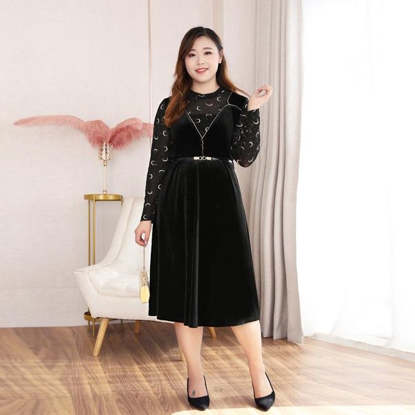 casual dresses extra plus size winter women print long sleeve high waist a-line velvet party dress without belt, Black;gray
casual dresses extra plus size winter women print long sleeve high waist a-line velvet party dress without belt, Black;gray