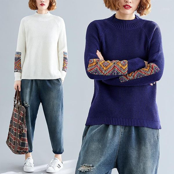 plus size women's retro ethnic style solid color sweater turtleneck casual women 2021 autumn fashion sweaters, White;black
plus size women's retro ethnic style solid color sweater turtleneck casual women 2021 autumn fashion sweaters, White;black