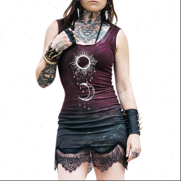 5xl tank summer fashion sleeveless womens dress lace hem mini slim fit sun and moon print gothic vestidos, Black;gray
5xl tank summer fashion sleeveless womens dress lace hem mini slim fit sun and moon print gothic vestidos, Black;gray
