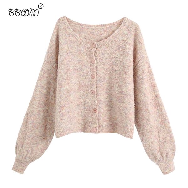 women fashion textured loose cropped knitted cardigan vintage long sleeve sweater outerwear female chic 210531, White
women fashion textured loose cropped knitted cardigan vintage long sleeve sweater outerwear female chic 210531, White