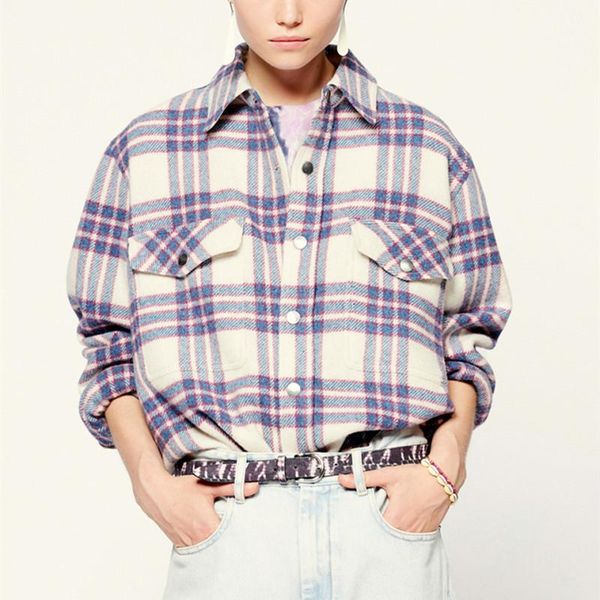 women's wool & blends women plaid shirt coat long sleeve woolen turn-down collar single breasted 2021 autumn winter ladies jackets, Black
women's wool & blends women plaid shirt coat long sleeve woolen turn-down collar single breasted 2021 autumn winter ladies jackets, Black