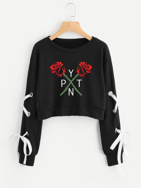 women's hoodies & sweatshirts payton moormeier long sleeve openwork bow-knot capless women cotton sweatshirt crop top, Black
women's hoodies & sweatshirts payton moormeier long sleeve openwork bow-knot capless women cotton sweatshirt crop top, Black