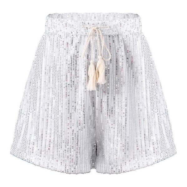 women's shorts women fashion sparkling pants for club girls shinny sequined drawstring elastic waistband stage performance, White;black
women's shorts women fashion sparkling pants for club girls shinny sequined drawstring elastic waistband stage performance, White;black