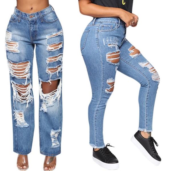 high waist women jeans destroy wash pockets zipper straight trousers streetwear ripped hole pantalones vaqueros mujer women's, Blue
high waist women jeans destroy wash pockets zipper straight trousers streetwear ripped hole pantalones vaqueros mujer women's, Blue