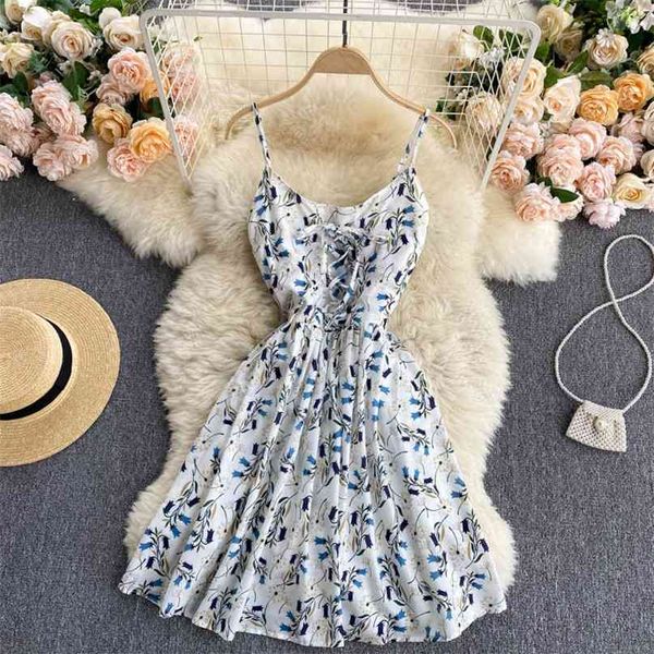 women fashion seaside holiday summer high waist slim sleeveless print beach dress clothes vestidos s124 210527, Black;gray